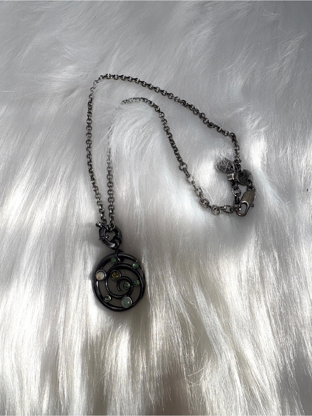 Dyrberg Kern Gunmetal Spiral Pendant Necklace with Green Accents by